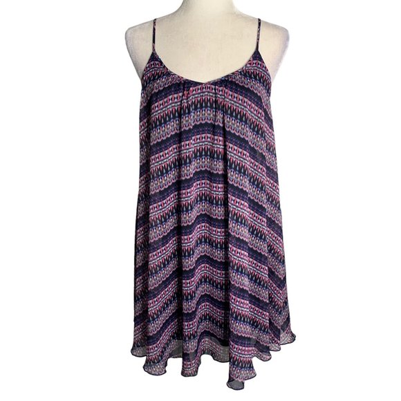 Express Sleeveless Mini Swing Dress S Blue Pink Striped Chiffon Lined NEW - Picture 1 of 6